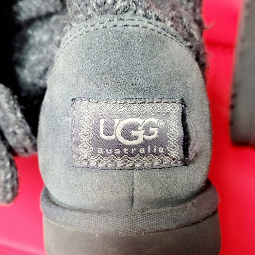 UGG Classic Lattice Cardy Knit Wool Blend Womens Charcoal Sweater Boots size 9 - Picture 10 of 12
